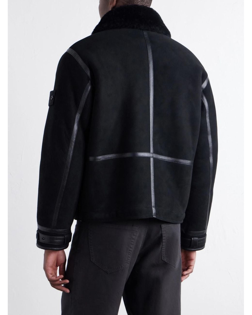 Stone Island Black Ghost Leather And Shearling-Trimmed Suede Jacket for men