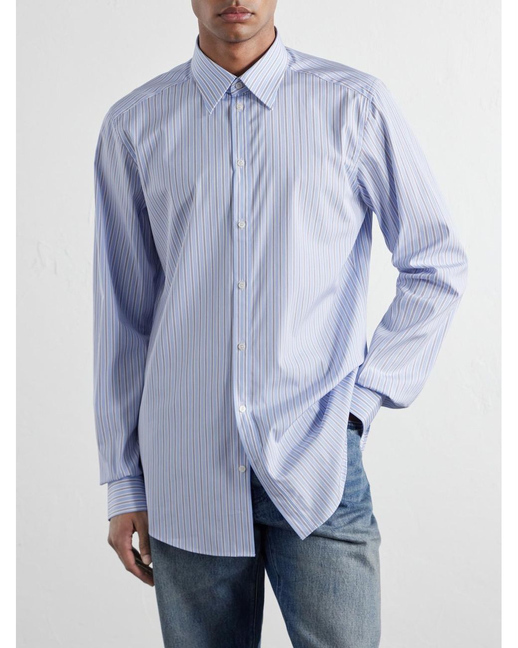 Dolce & Gabbana Blue Classic-Collar Striped Cotton-Poplin Shirt for men