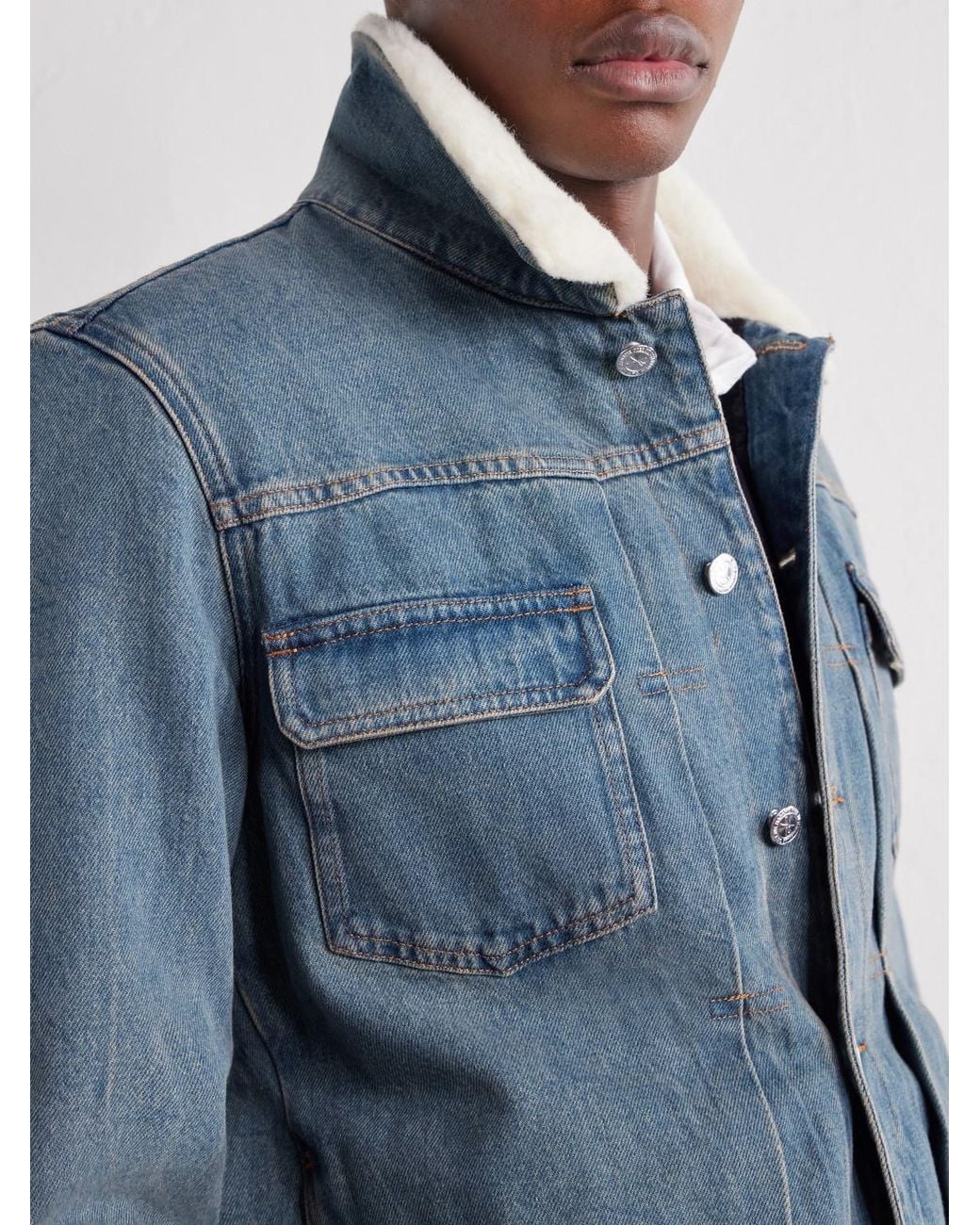 A.P.C. Blue Justin Pleated Wool-Trimmed Denim Jacket for men