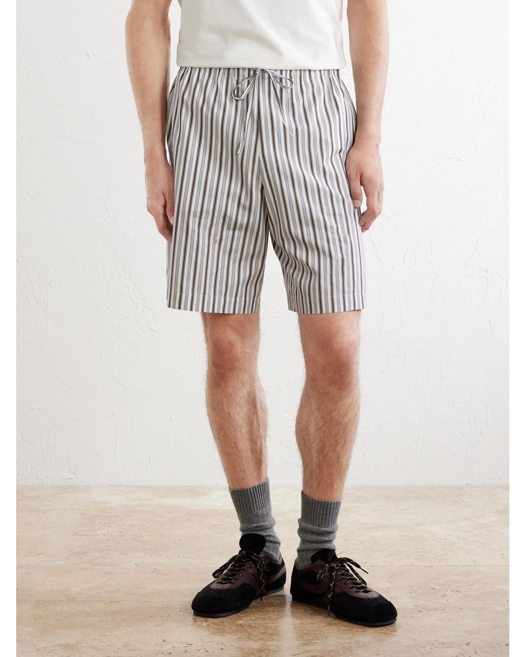 Dries Van Noten White Piperi Straight-Leg Striped Cotton Shorts for men