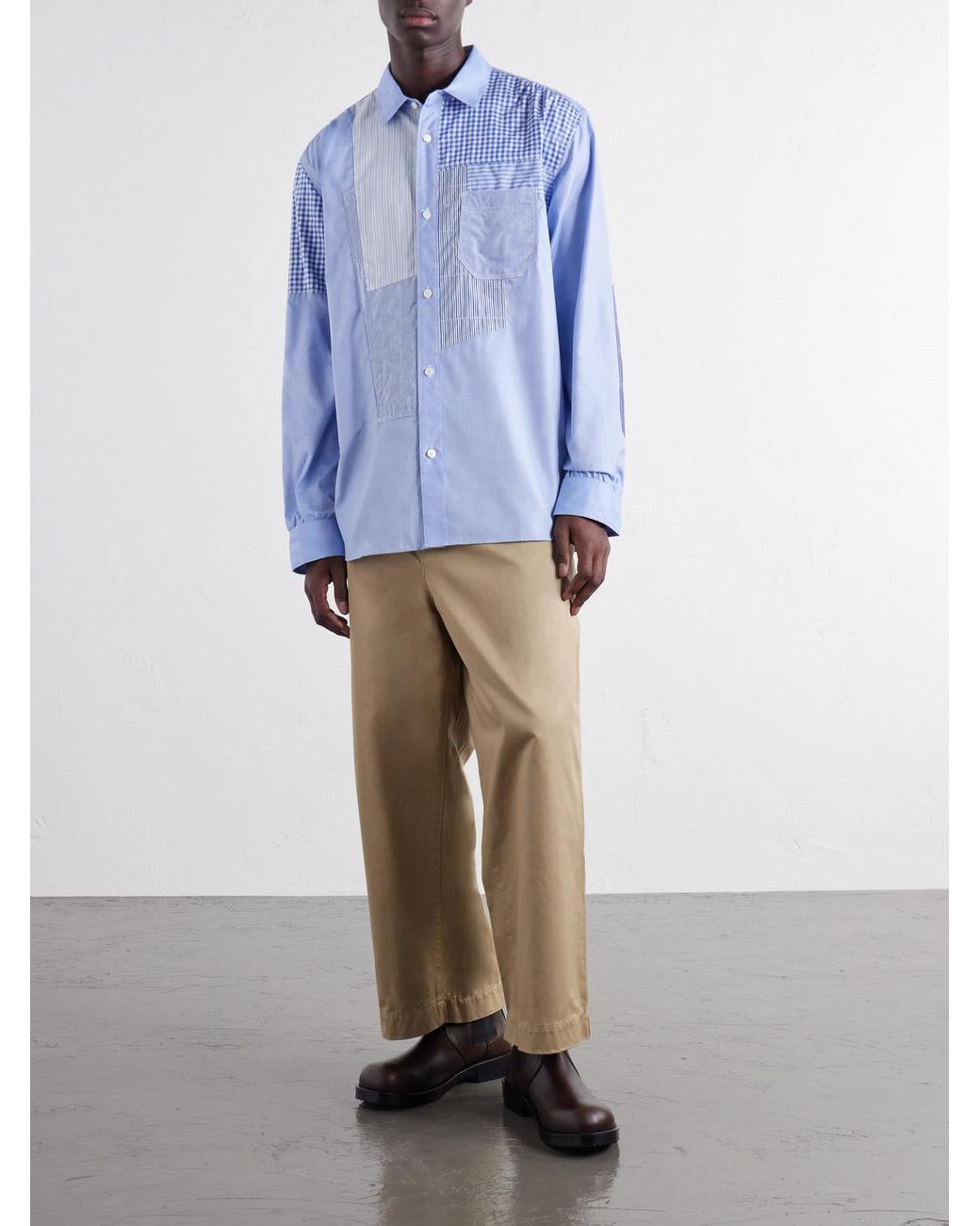 Junya Watanabe Blue Patchwork Cotton-Poplin Shirt for men