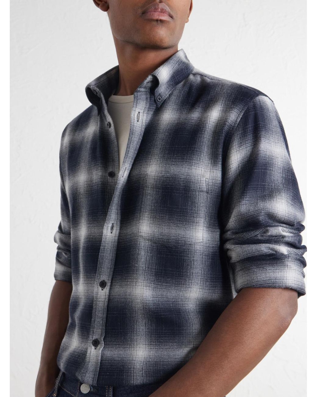 Sunspel Gray Checked Cotton-Flannel Shirt for men