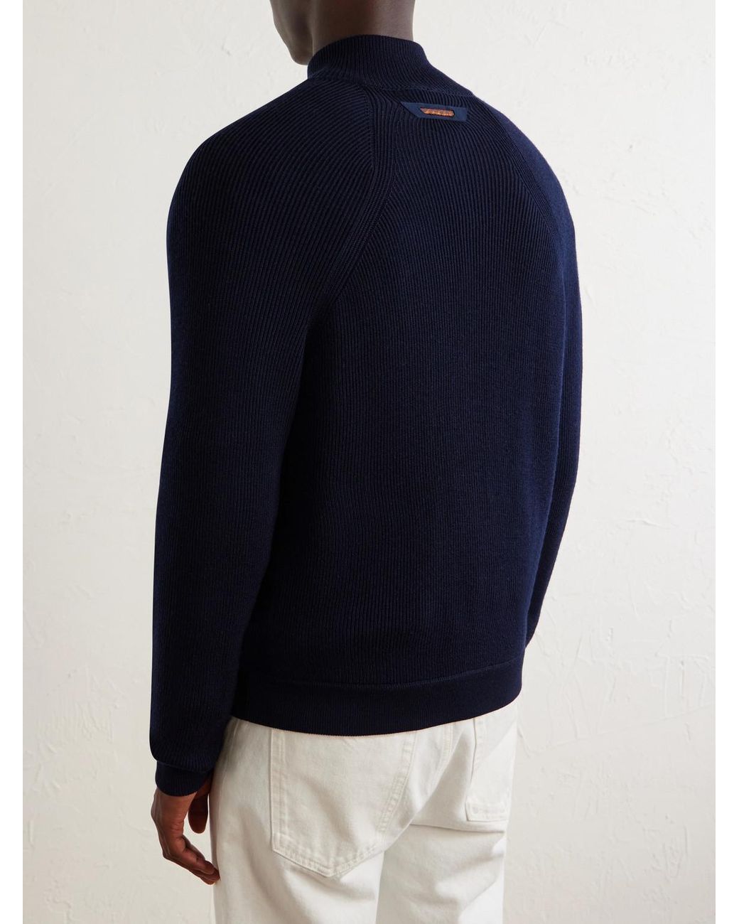 Sease Blue Virgin Wool And Shell Bomber Jacket for men