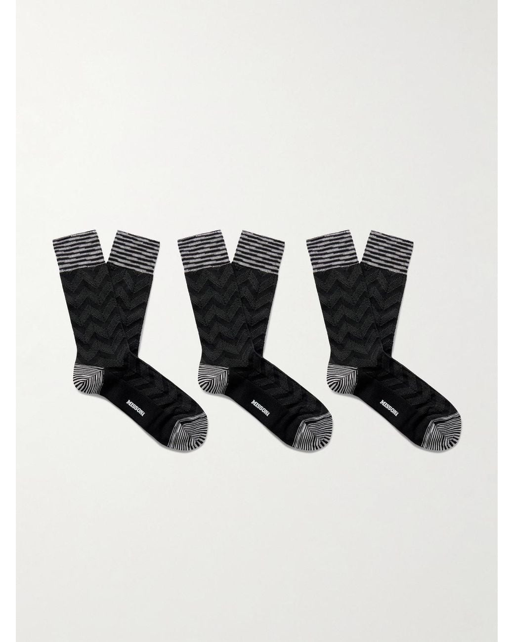 Missoni Black Three-Pack Crochet-Knit Cotton-Blend Socks for men