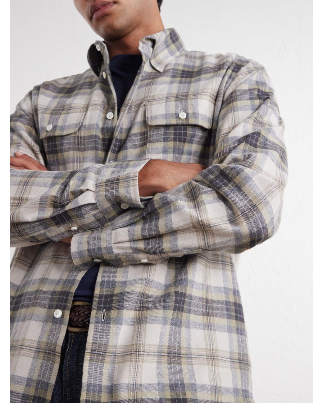 De Bonne Facture White Checked Cotton Shirt for men