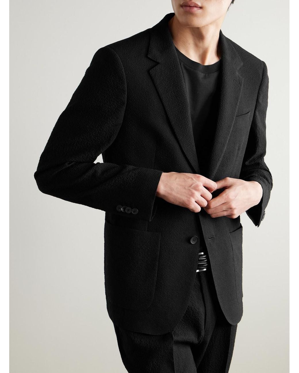 Wool-Blend Seersucker Suit Jacket di Mr P. in Black da Uomo