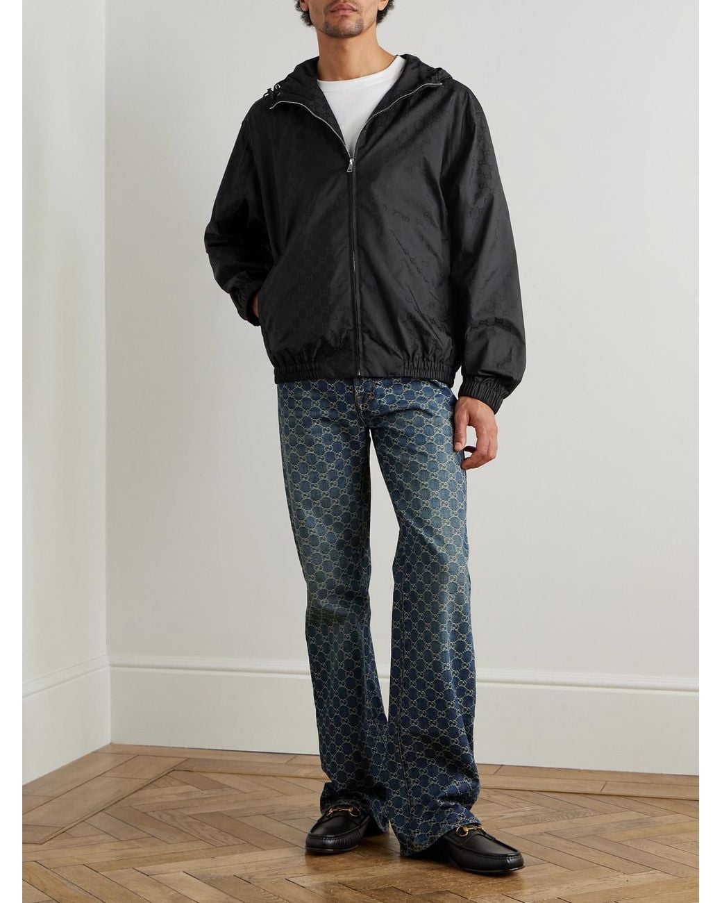 Gucci Black Logo-Jacquard Shell Hooded Jacket for men
