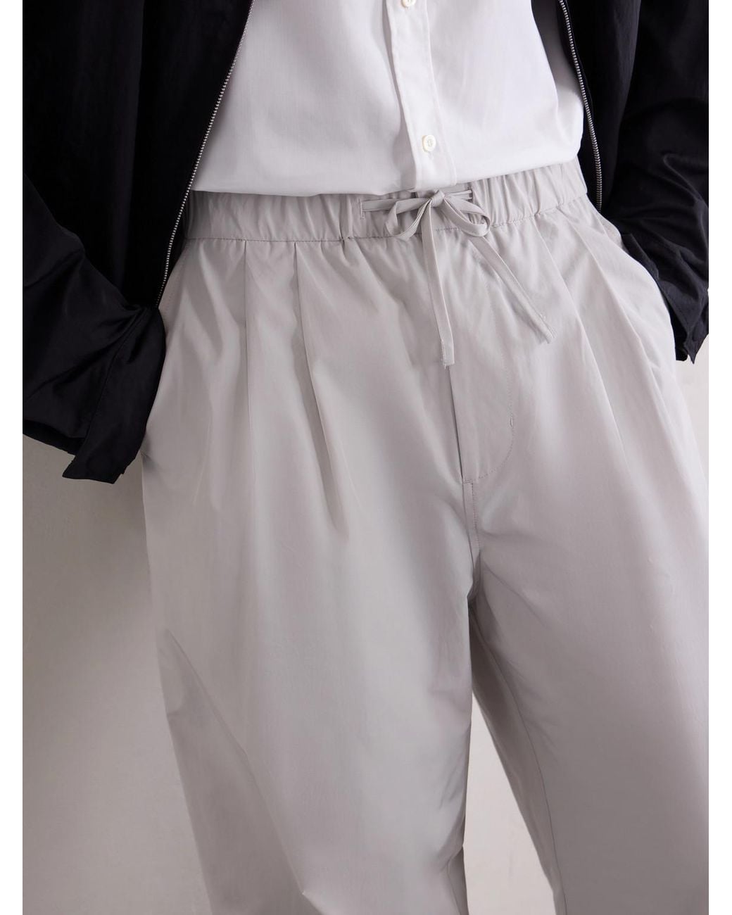 Amomento Gray Drawstring Straight-Leg Woven Trousers for men
