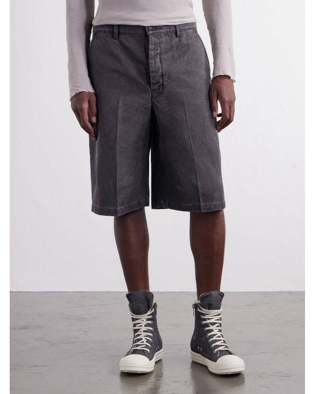 Rick Owens Gray Work Straight-Leg Cotton-Canvas Shorts for men
