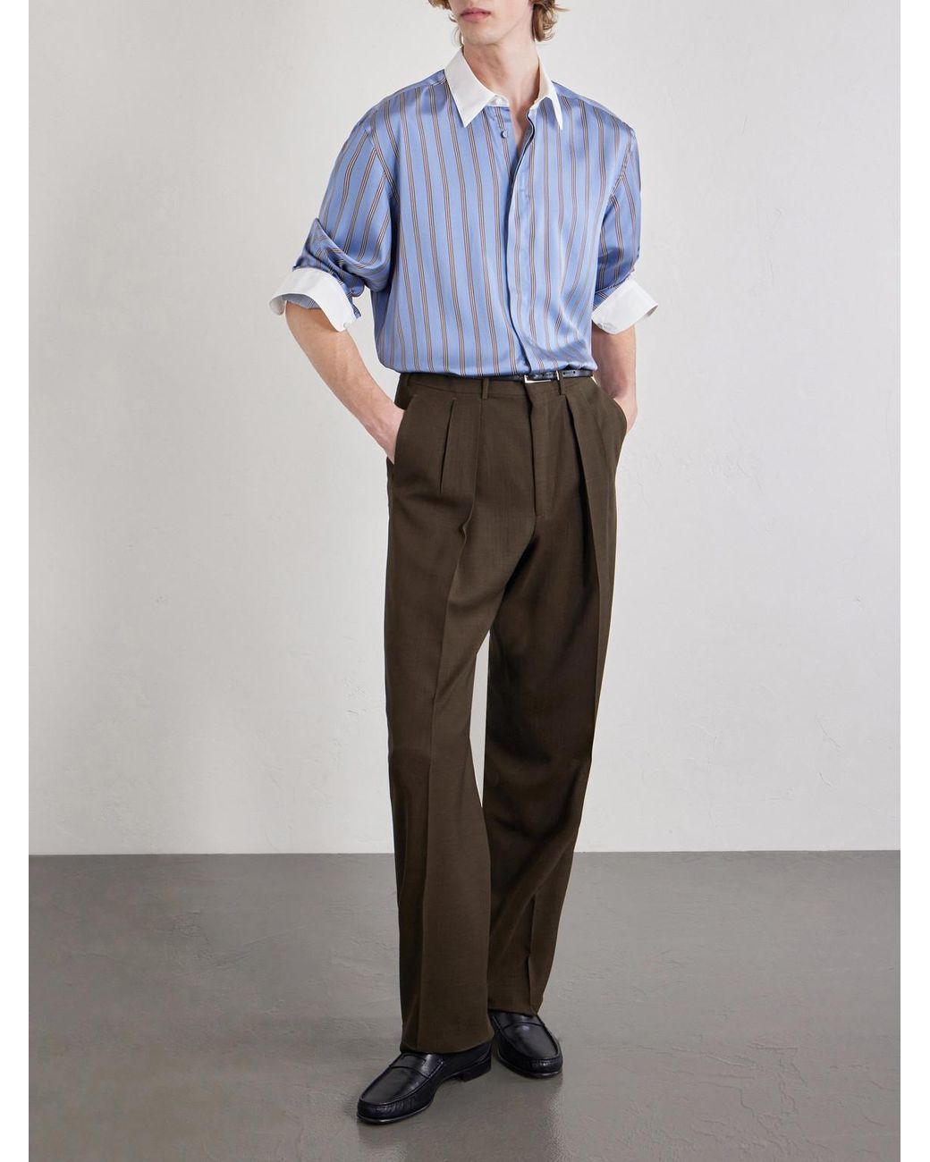 Tom Ford Blue Striped Silk Shirt for men