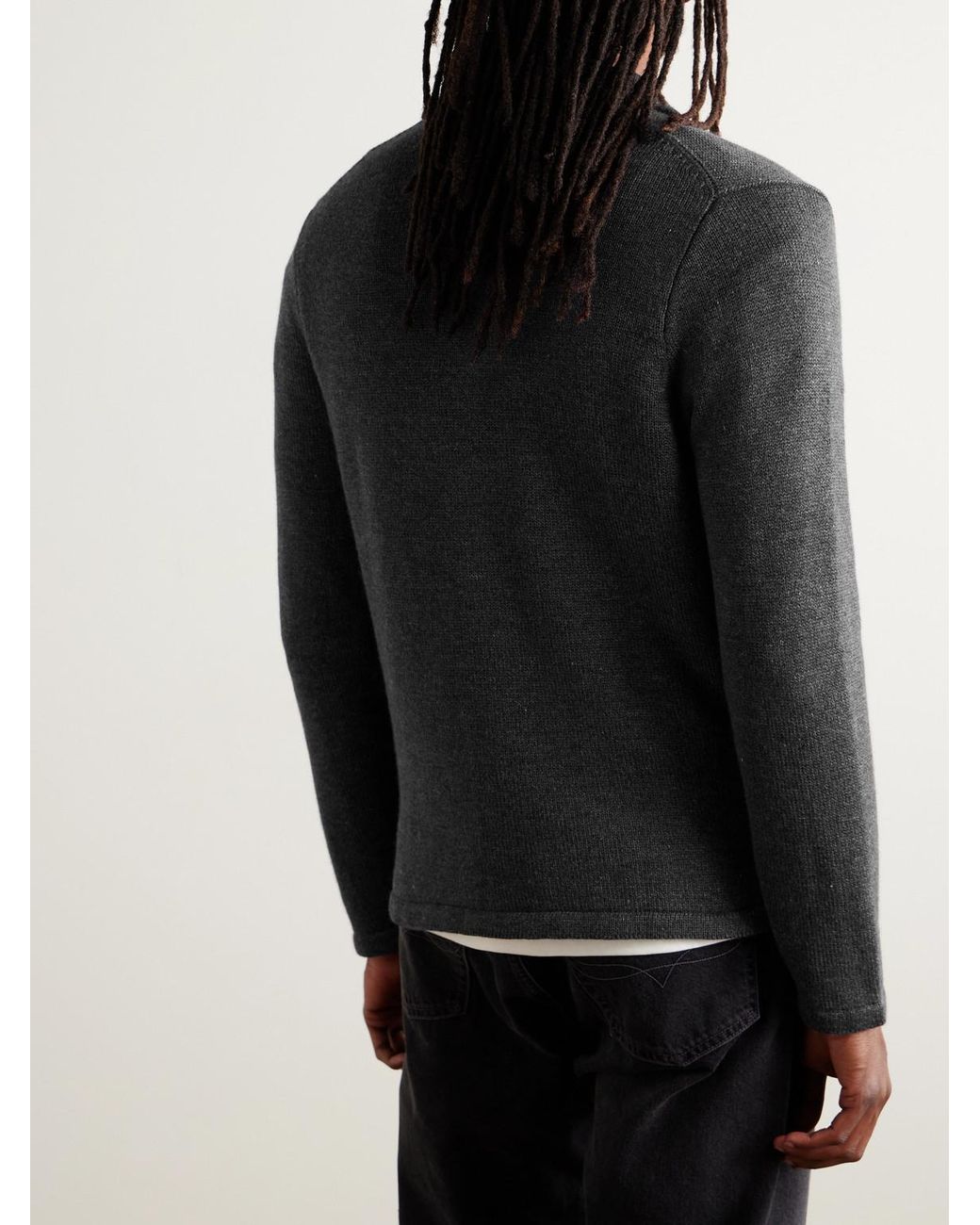 Inis Meáin Black New Pub Jacket Wool And Linen-blend Cardigan for men
