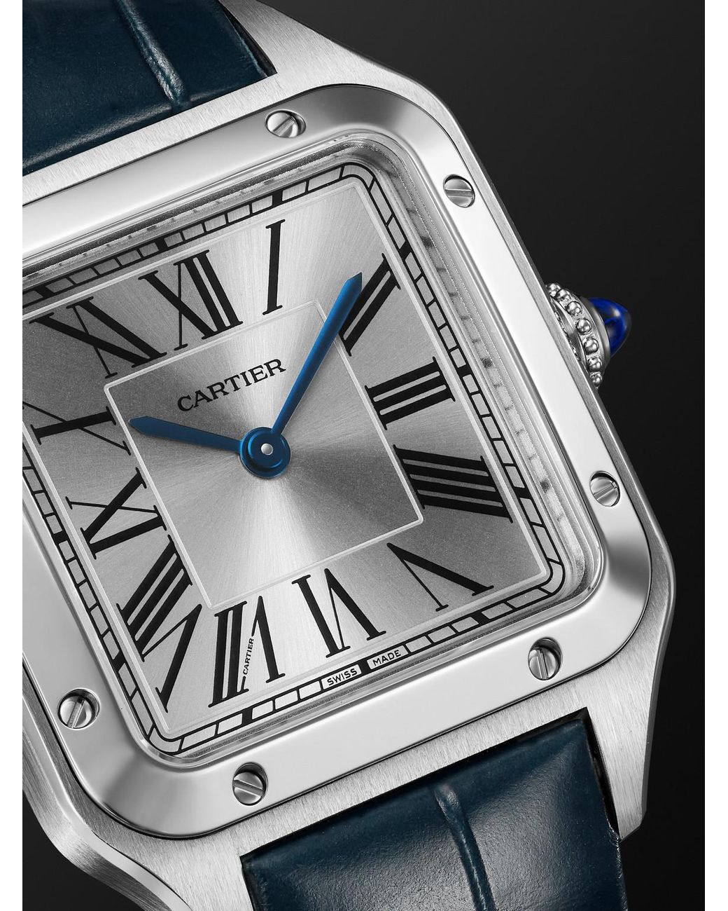 Cartier Black Santos-Dumont Small Stainless Steel Watch, Ref. Wssa0086 for men