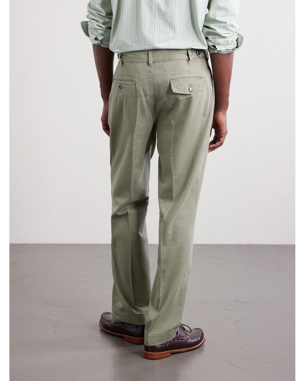 Drake's Green Games Straight-Leg Herringbone Cotton Suit Trousers for men