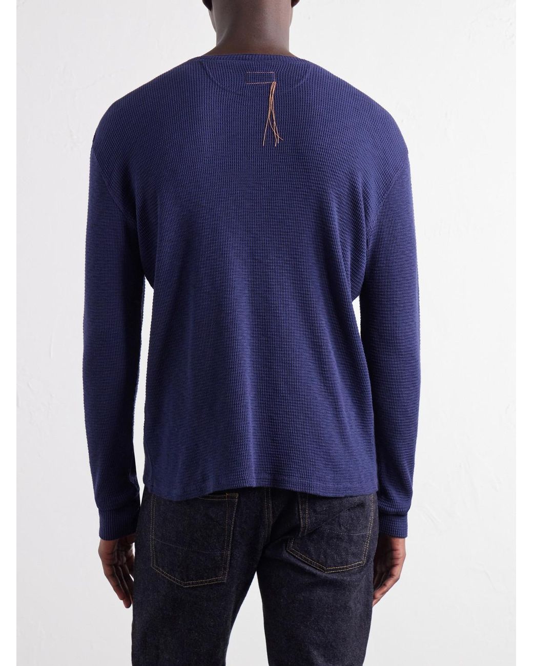 Fortela Blue Amish Waffle-Knit Cotton-Jersey Henley T-Shirt for men