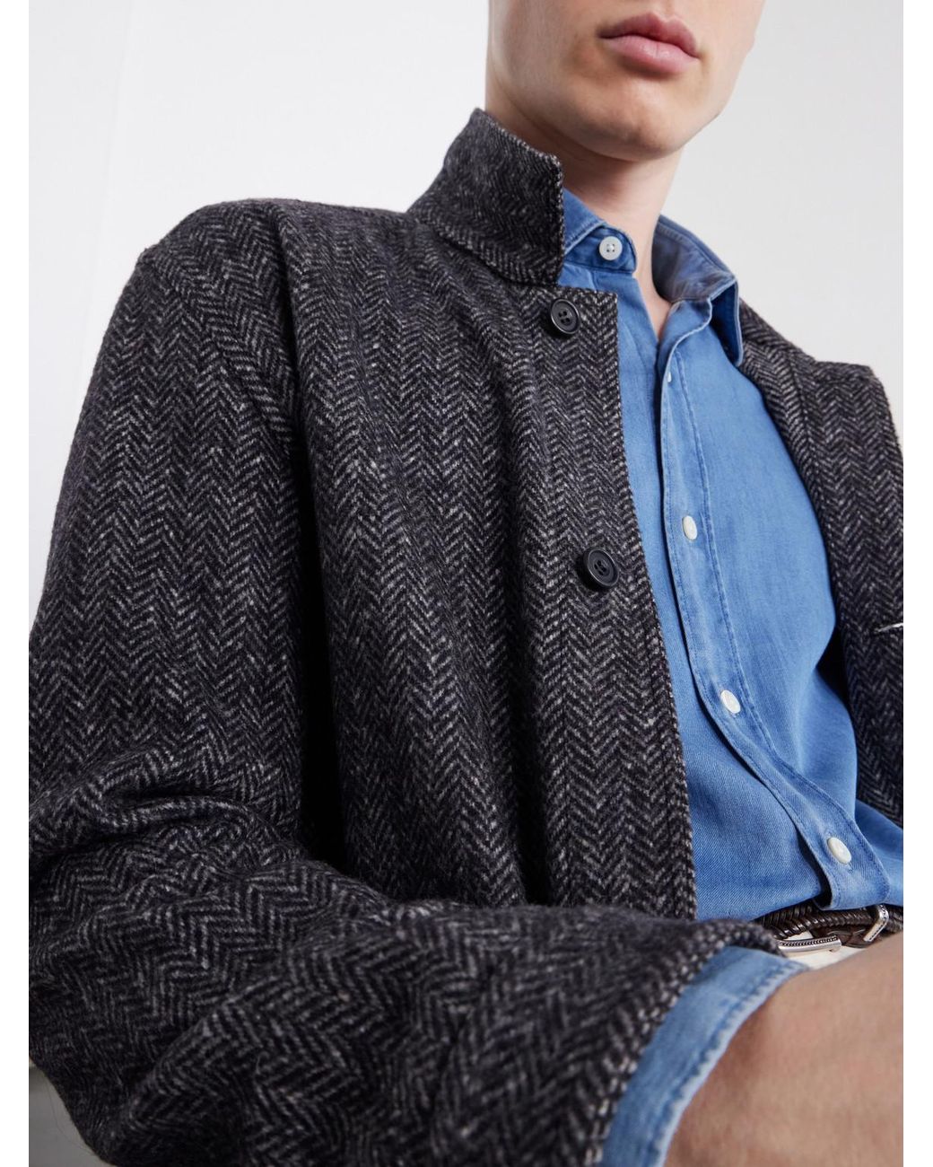 Anderson & Sheppard Gray Herringbone Wool Overshirt for men