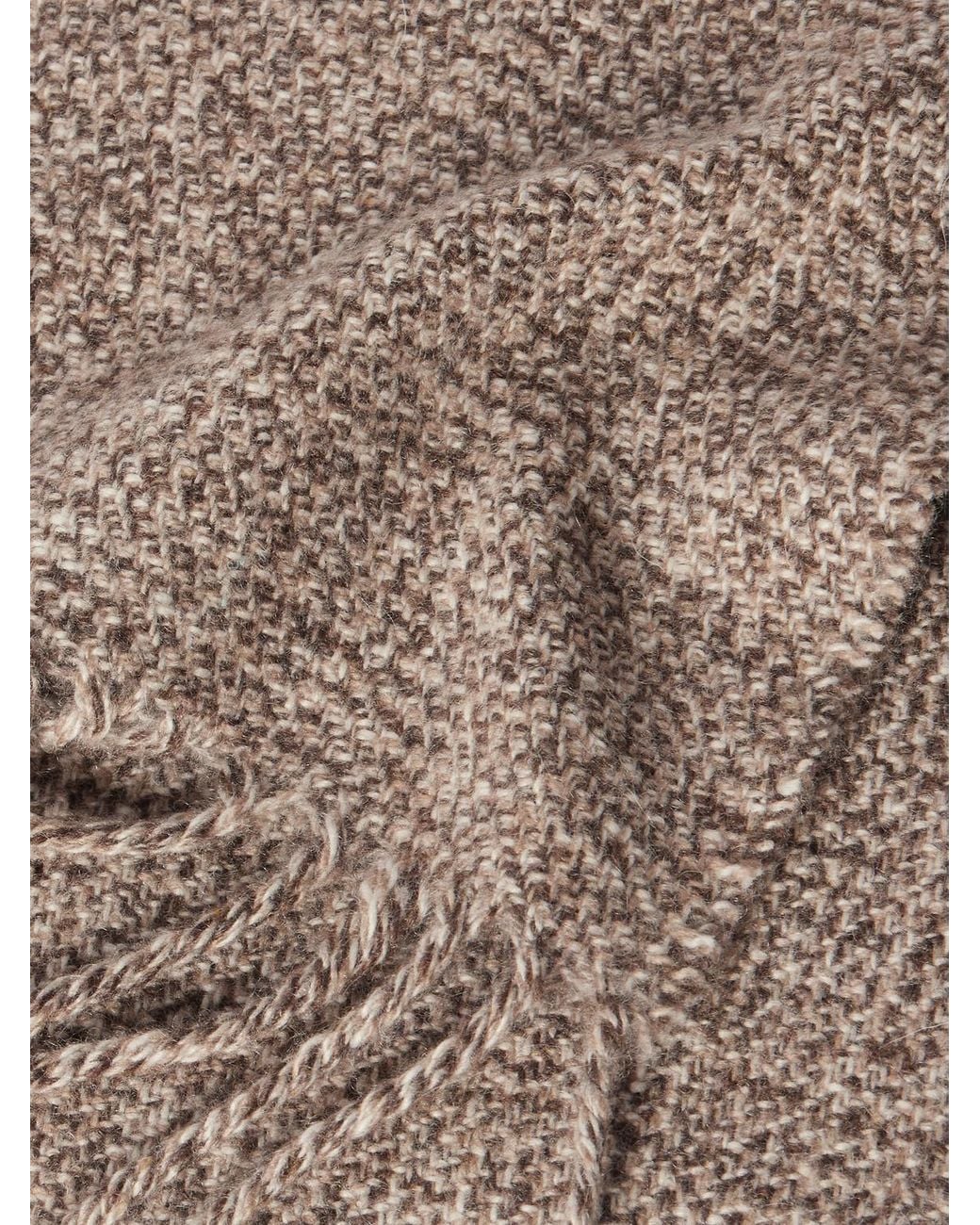 Loro Piana Brown Fringed Cashmere-tweed Scarf for men