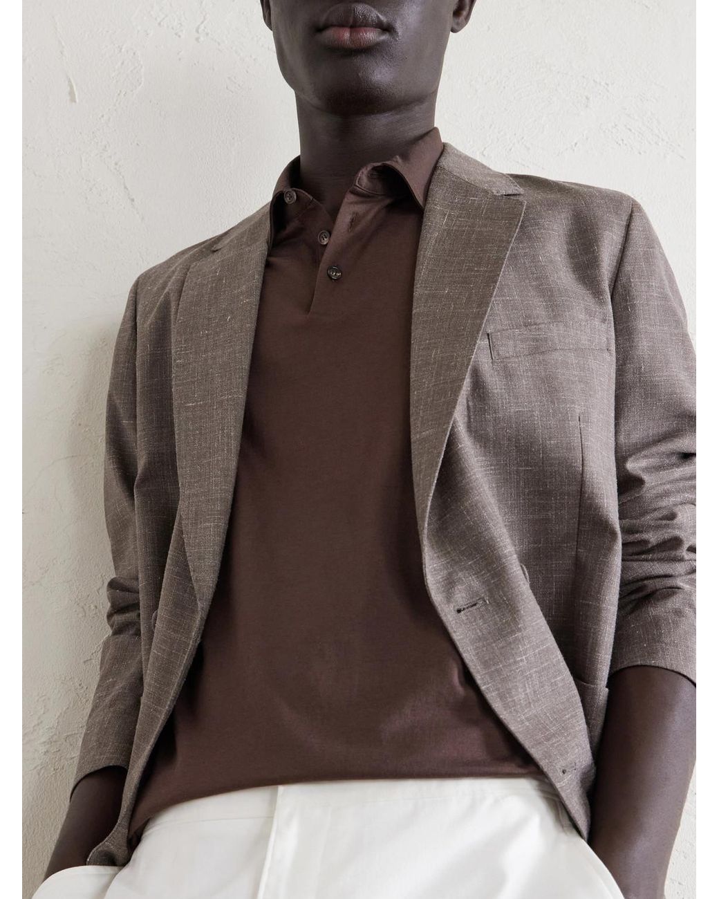 Slowear Brown Cotton And Silk-Blend Jersey Polo Shirt for men