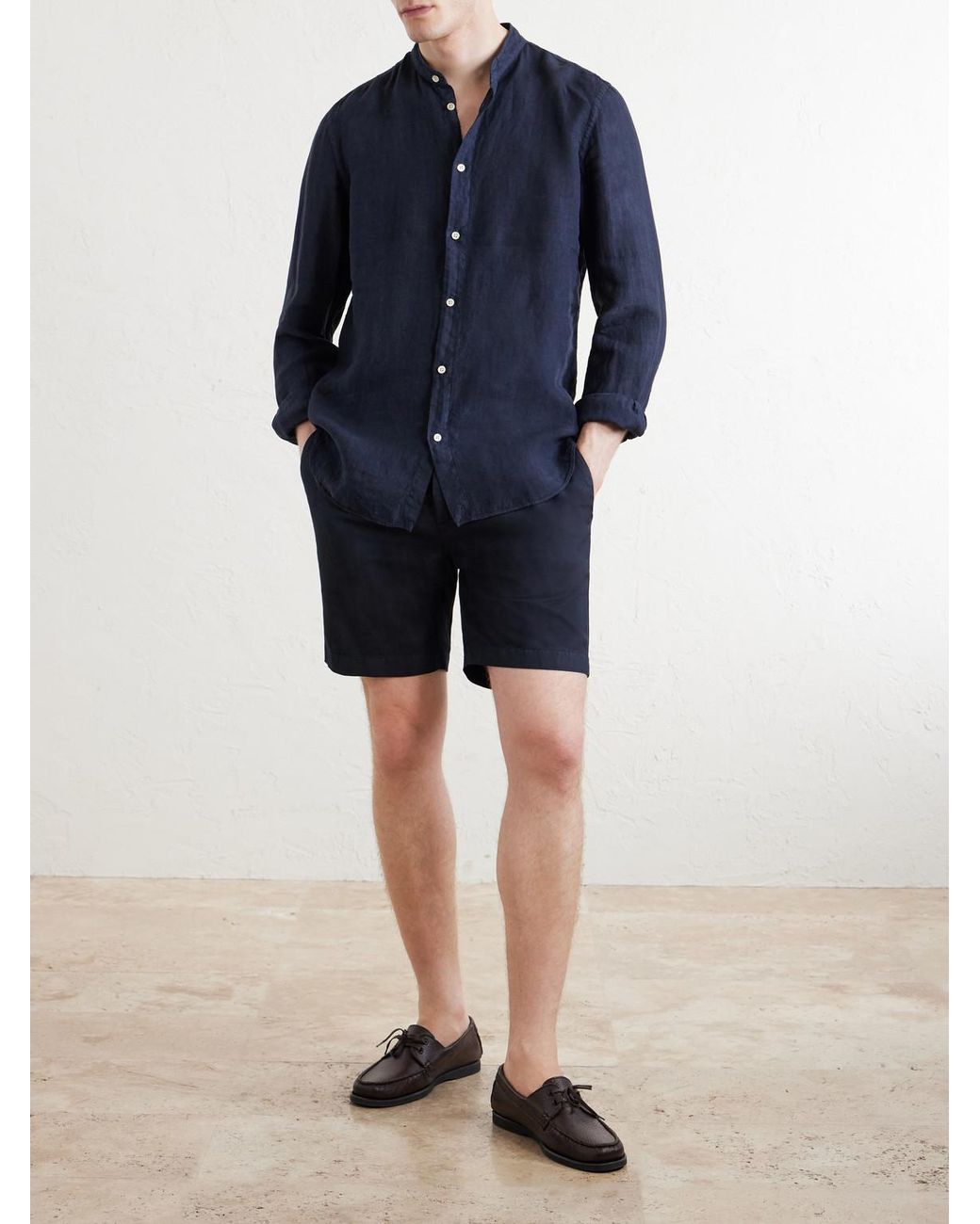 Boglioli Blue Straight-Leg Stretch Cotton And Linen-Blend Shorts for men