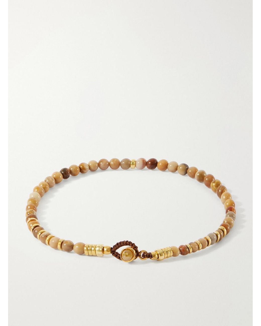 Mikia Natural Circle 4-Plated Sterling Petrified Wood Beaded Bracelet for men