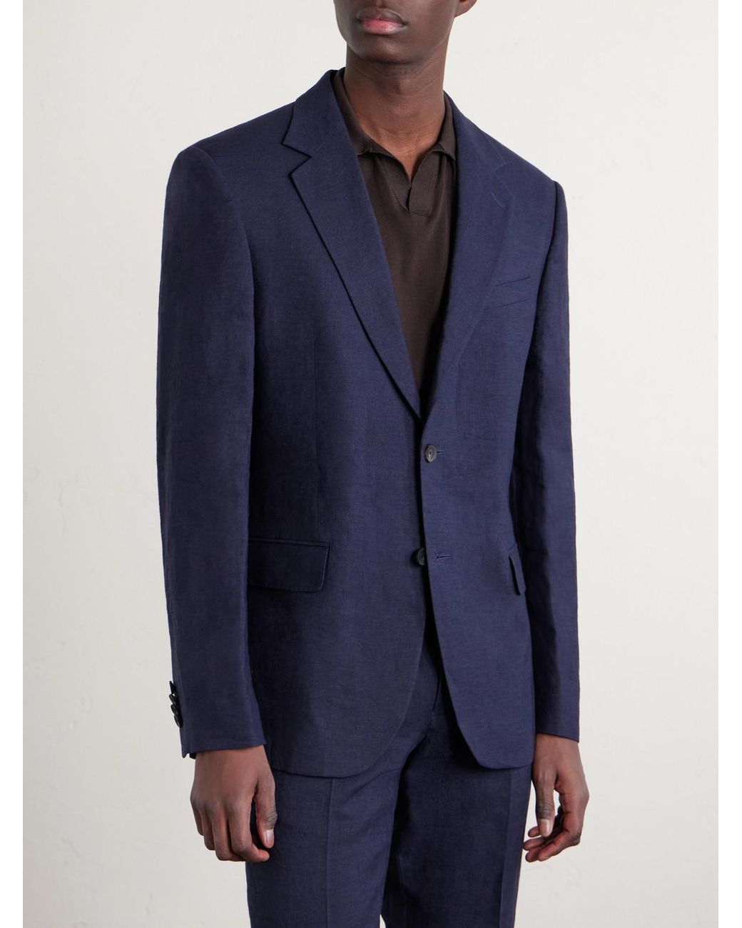 Mr P. Blue Slim-Fit Linen Suit Jacket for men
