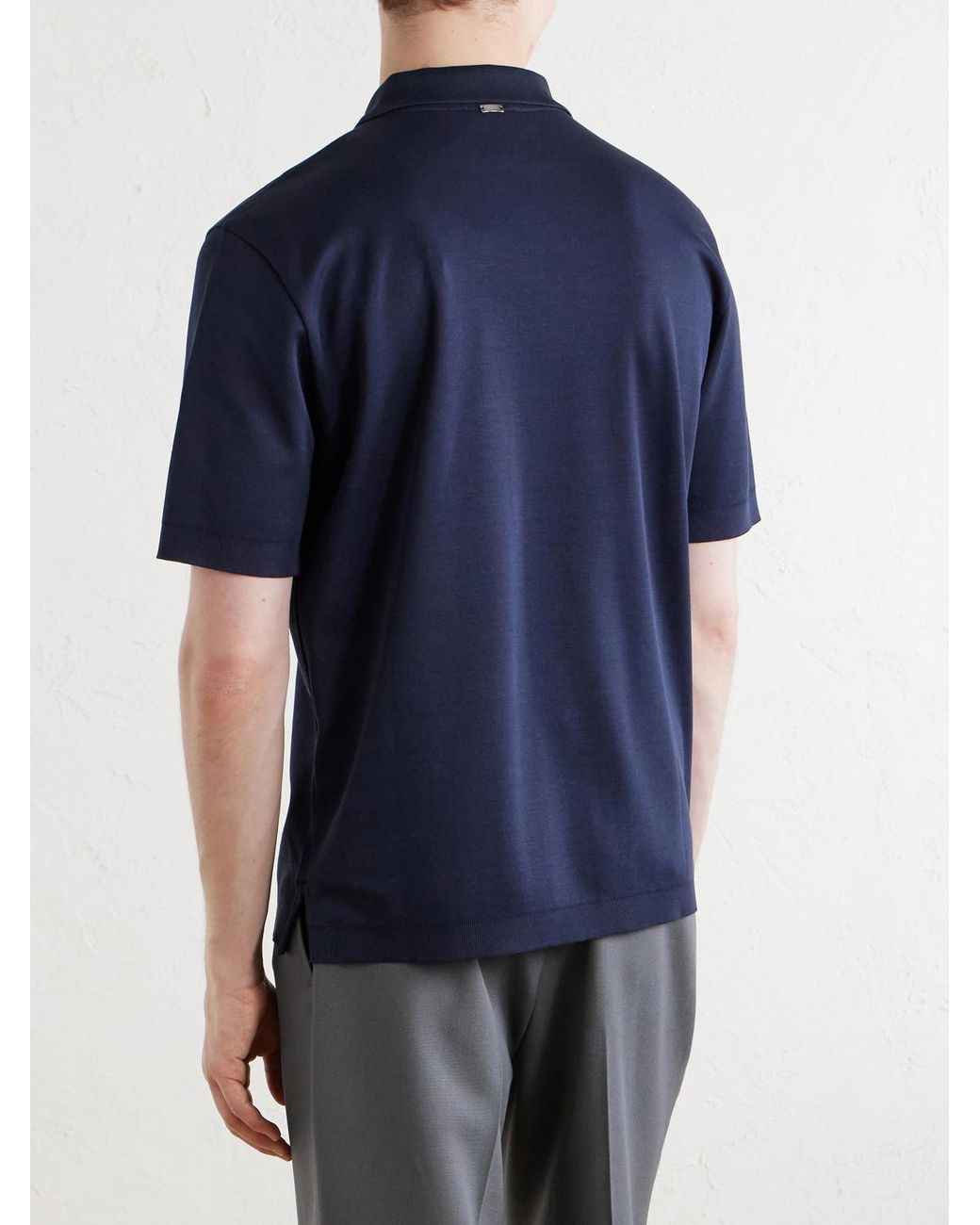Herno Blue Open-collar Cotton Polo Shirt for men