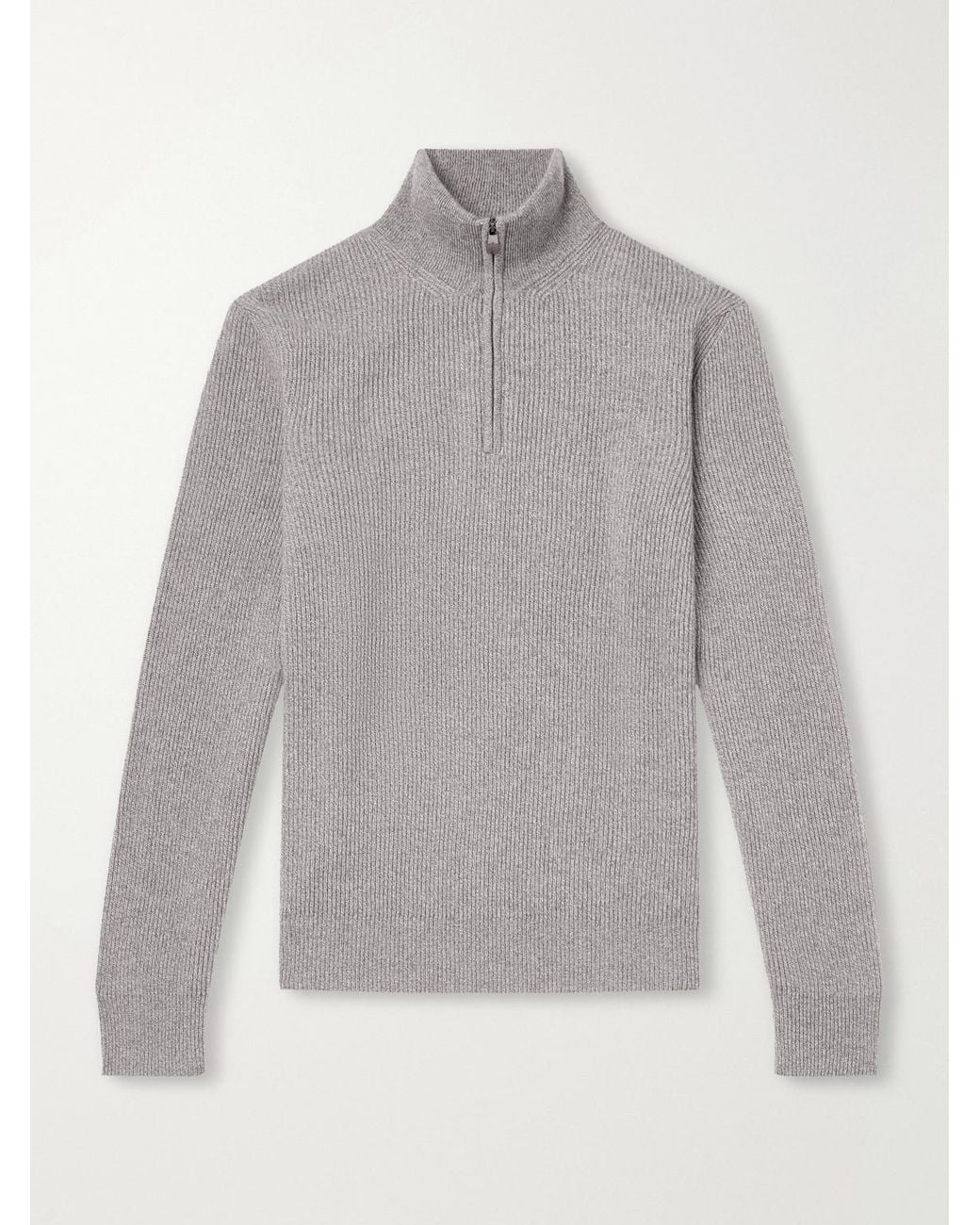 Piacenza 1733 Gray Ribbed Cashmere Half-Zip Sweater for men