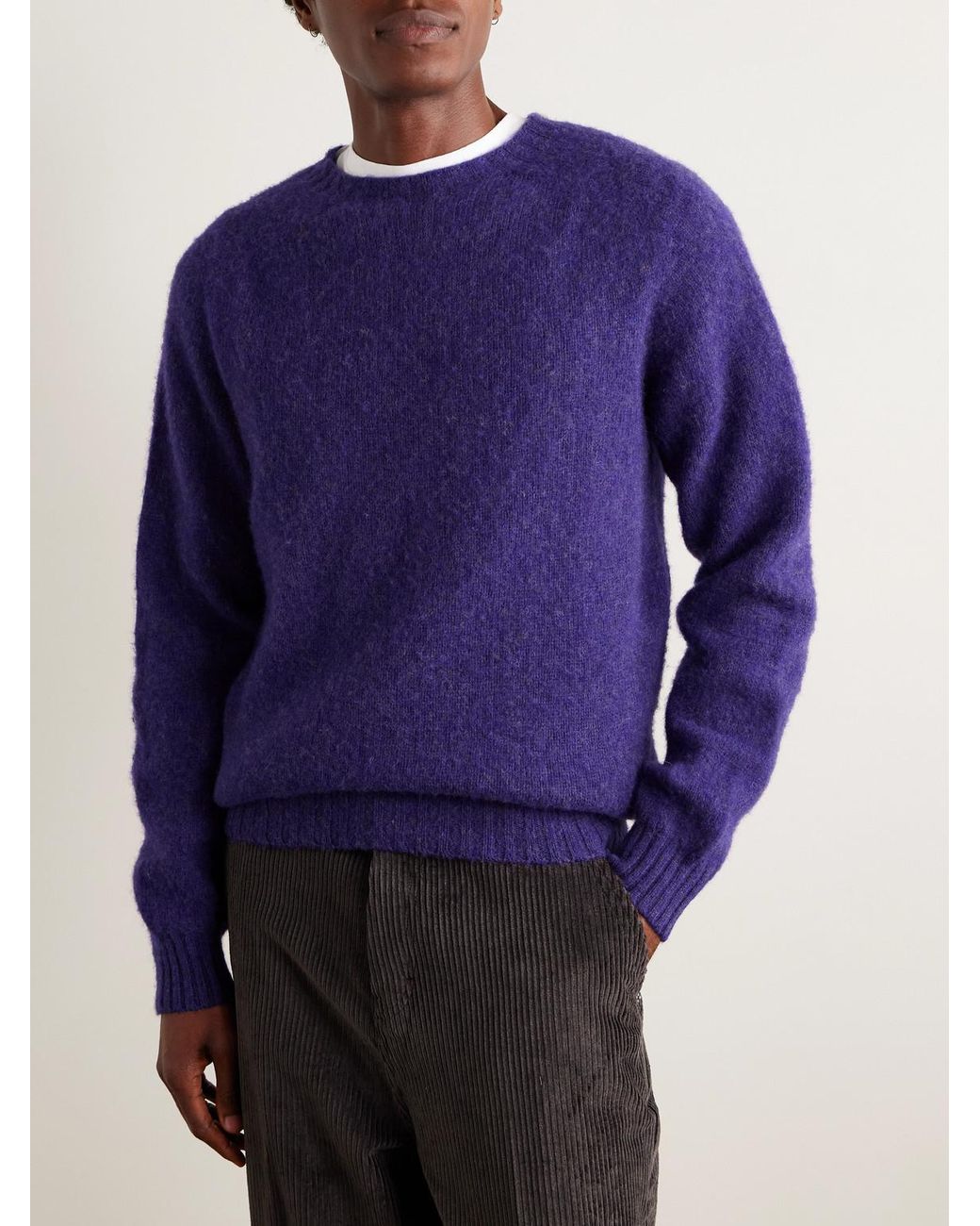 Drake's Blue Brushed-Wool Sweater for men