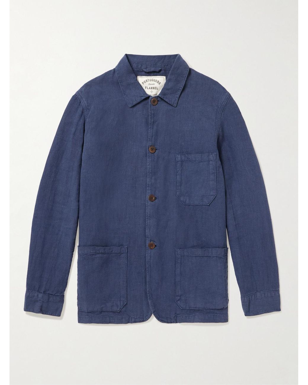 Portuguese Flannel Blue Labura Slim-Fit Linen Jacket for men