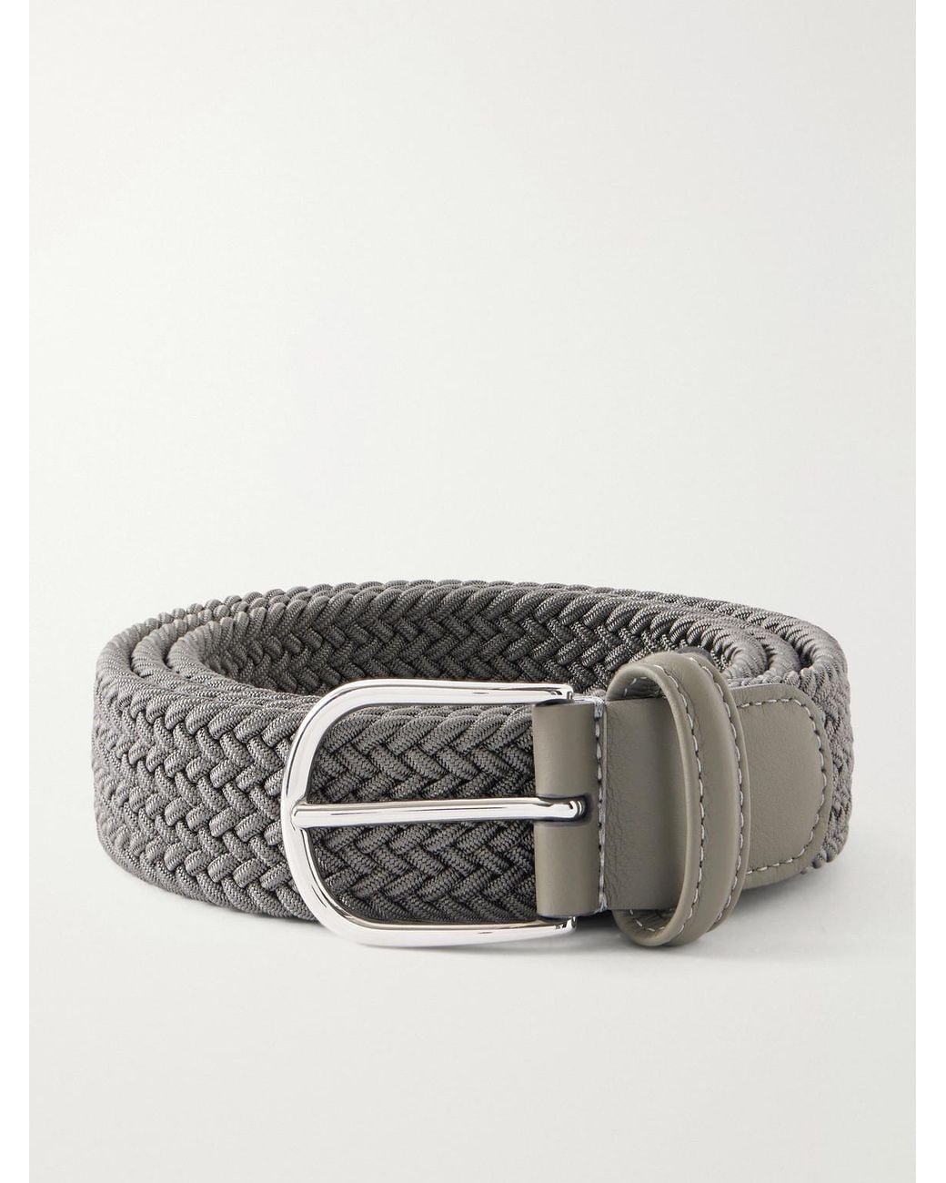 Andersons Gray 3.5Cm Leather-Trimmed Woven Elastic Belt for men
