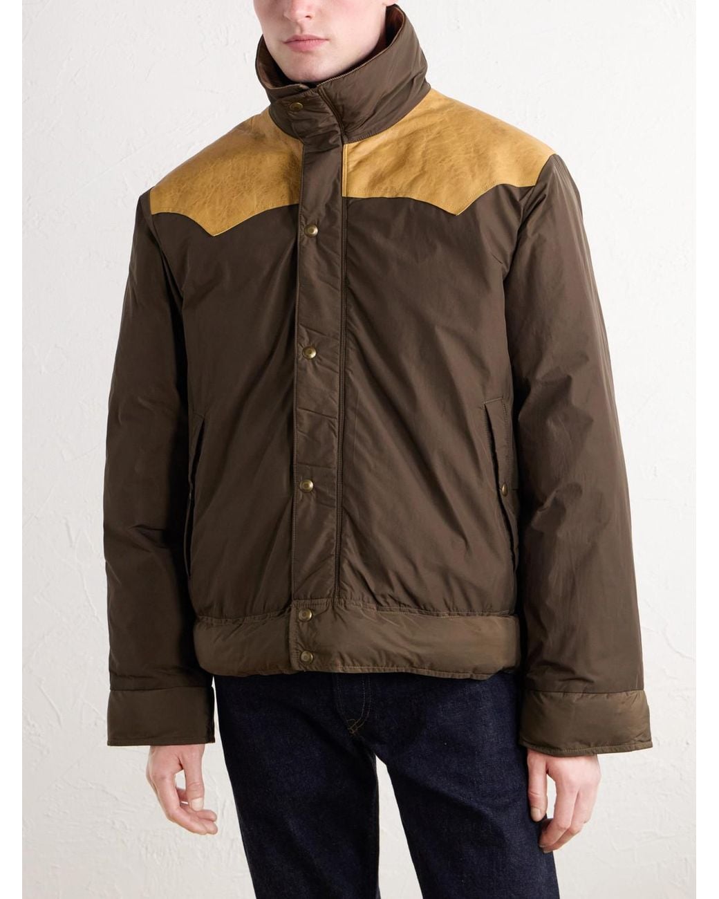 RRL Brown Padded Leather-Trimmed Shell Jacket for men