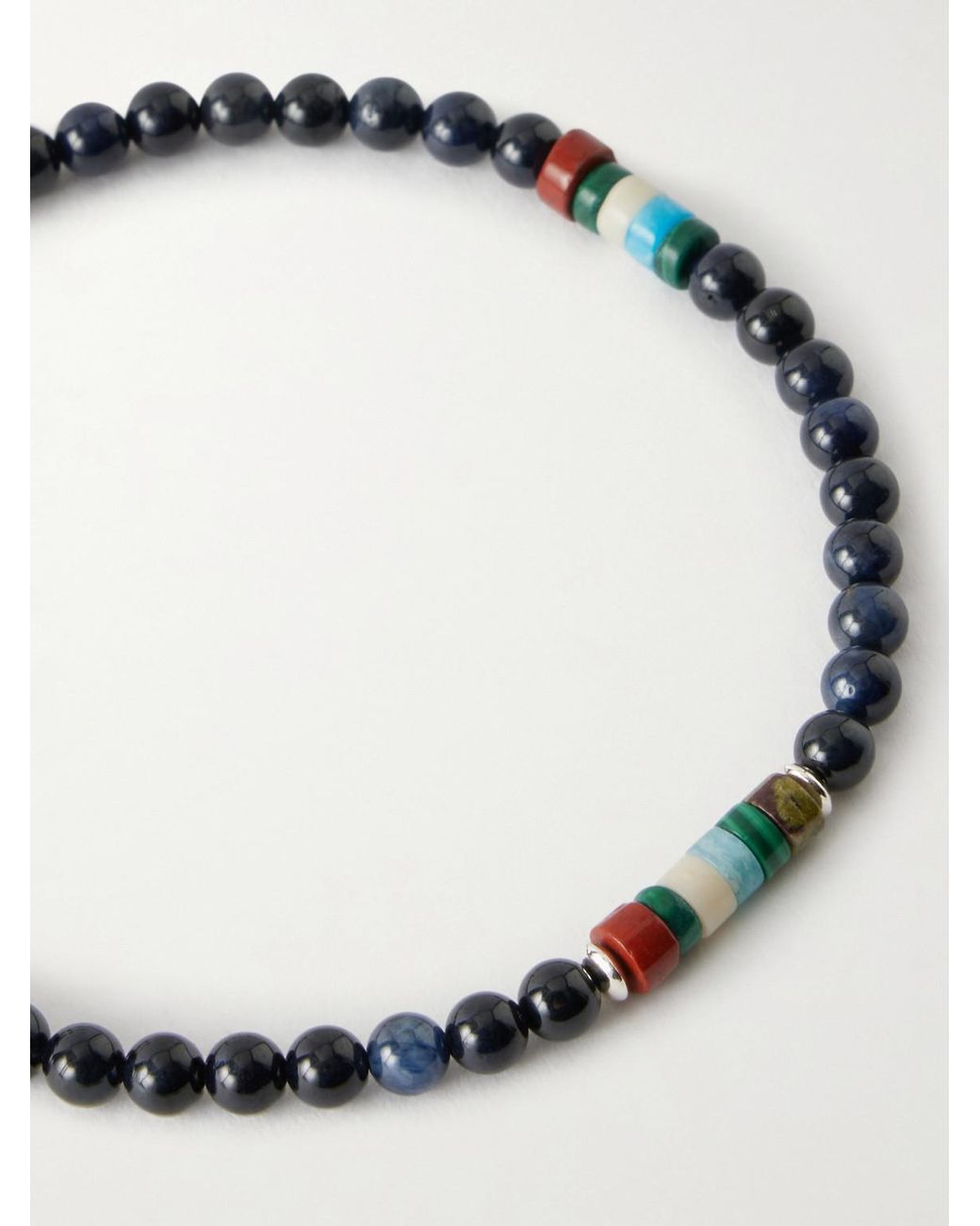 Mikia Blue Sterling Silver Multi-stone Beaded Bracelet for men