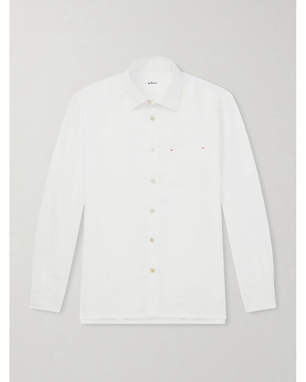 Kiton White Straight Cut Linen Shirt for men