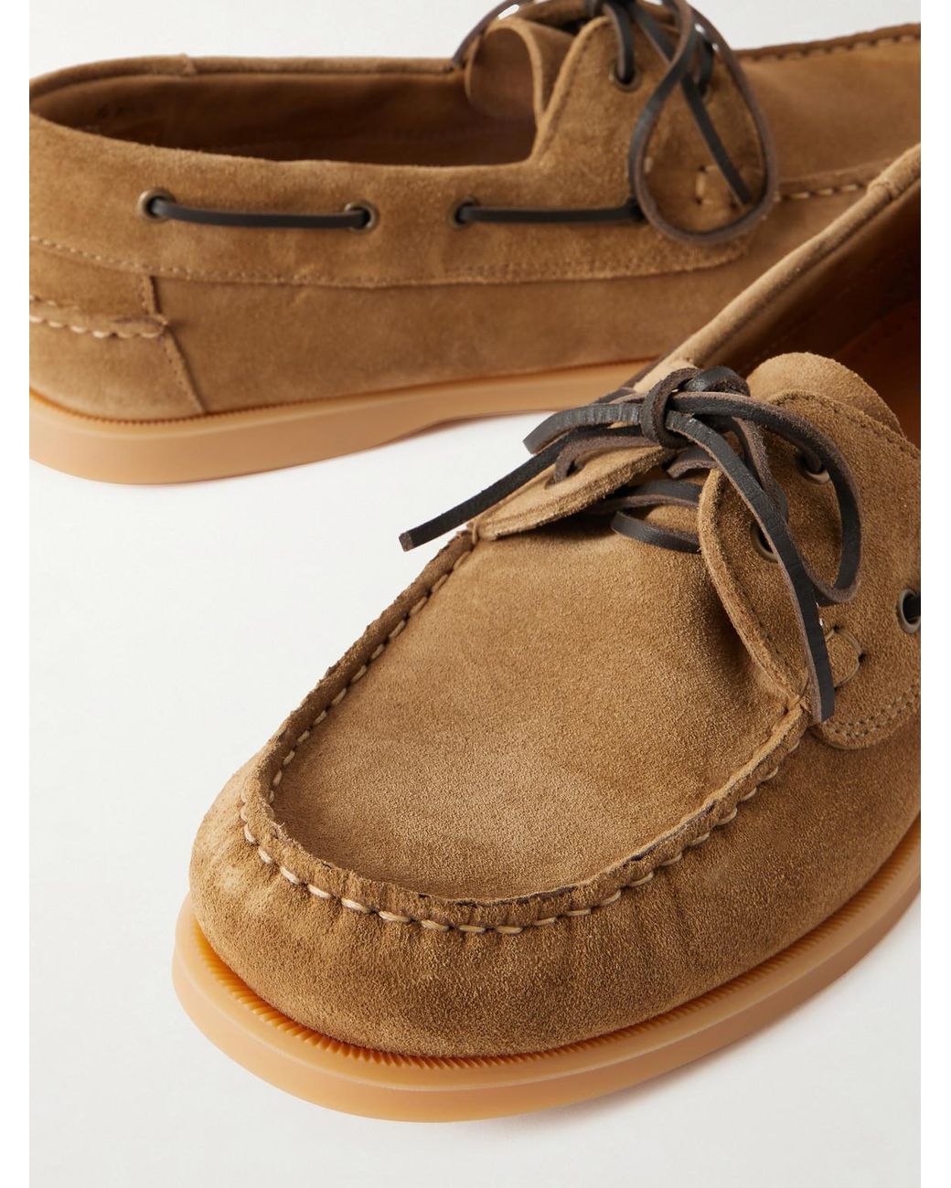 Mr P. Brown Leather-Trimmed Suede Boat Shoes for men