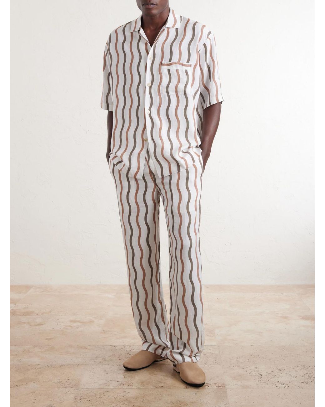 Frescobol Carioca White La Marzocco Delfino Striped ® Linen-blend Pyjama Bottoms for men