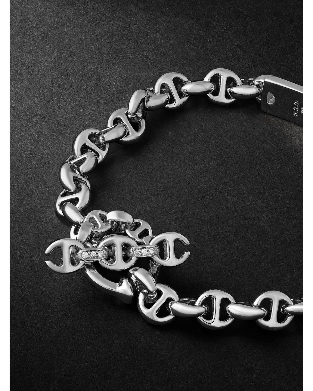 Hoorsenbuhs Black Open-Link Monogram 5Mm Sterling Diamond Bracelet for men