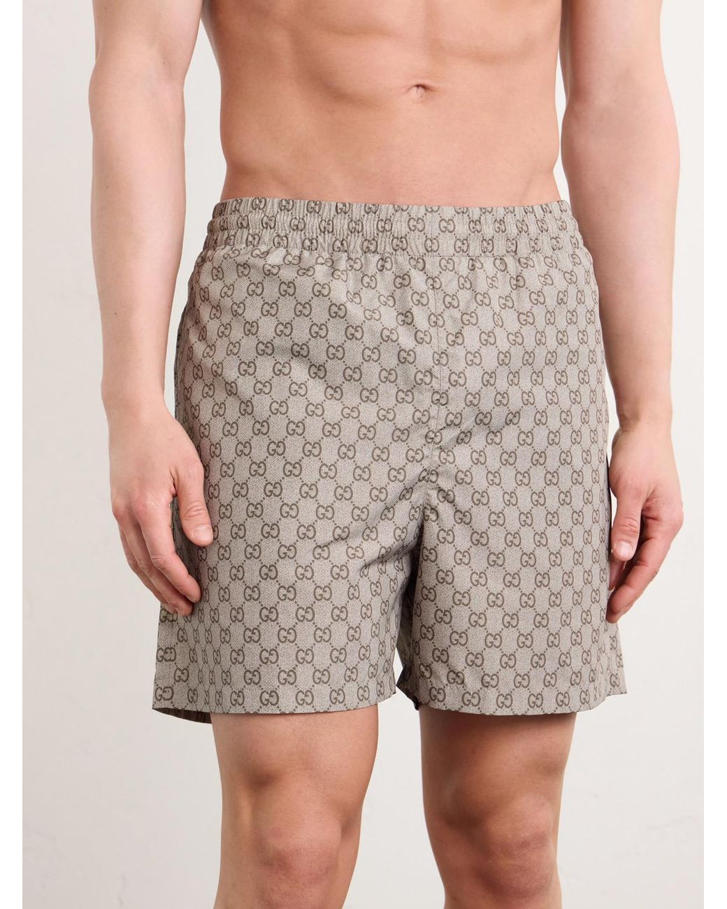 Gucci Natural Straight-Leg Mid-Length Logo-Print Shell Swim Shorts for men
