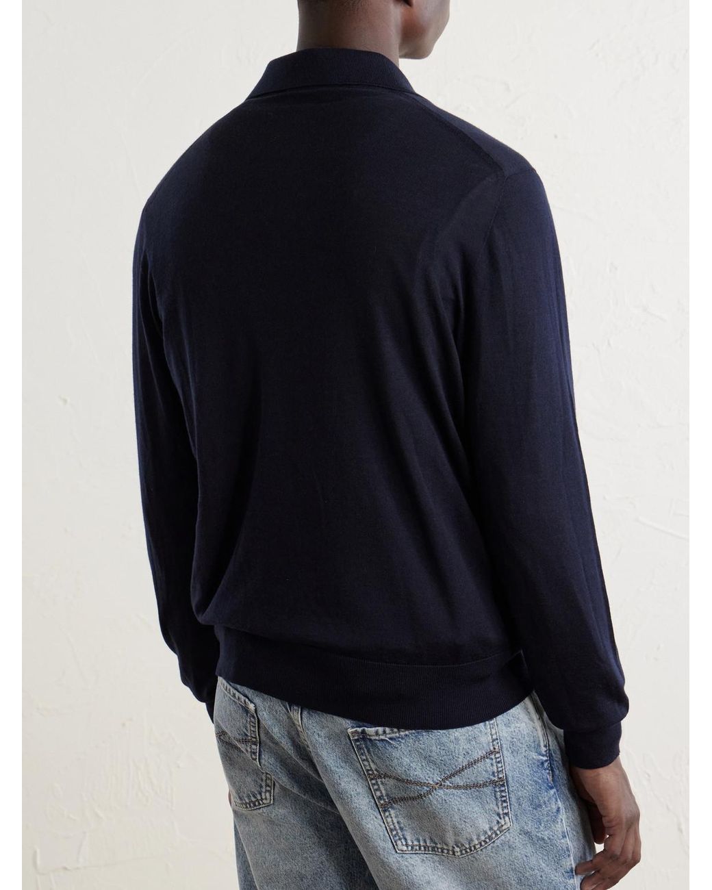 Sease Blue Lasca Virgin-Wool Polo Shirt for men