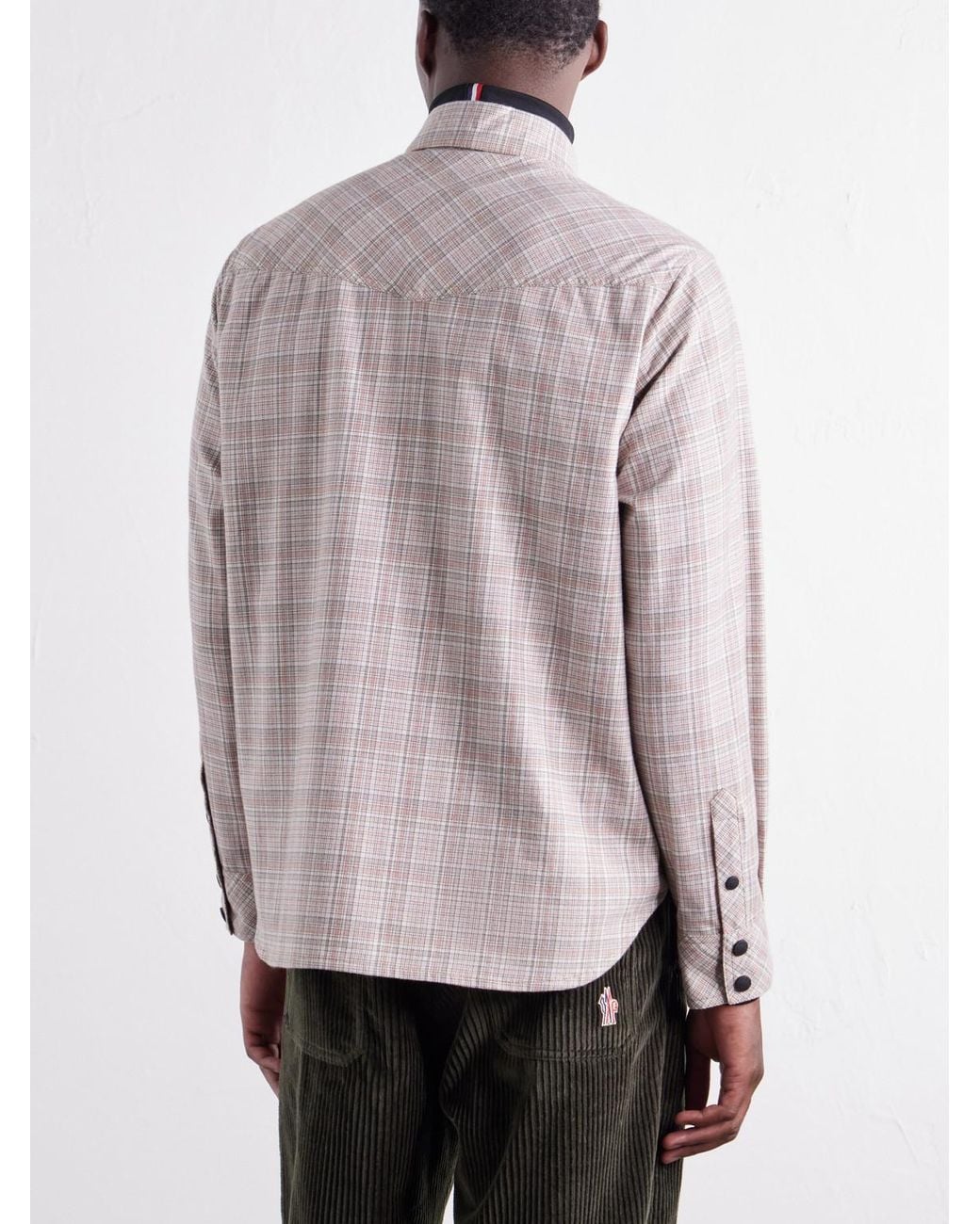 Moncler Natural Checked Brushed-Cotton Shirt for men