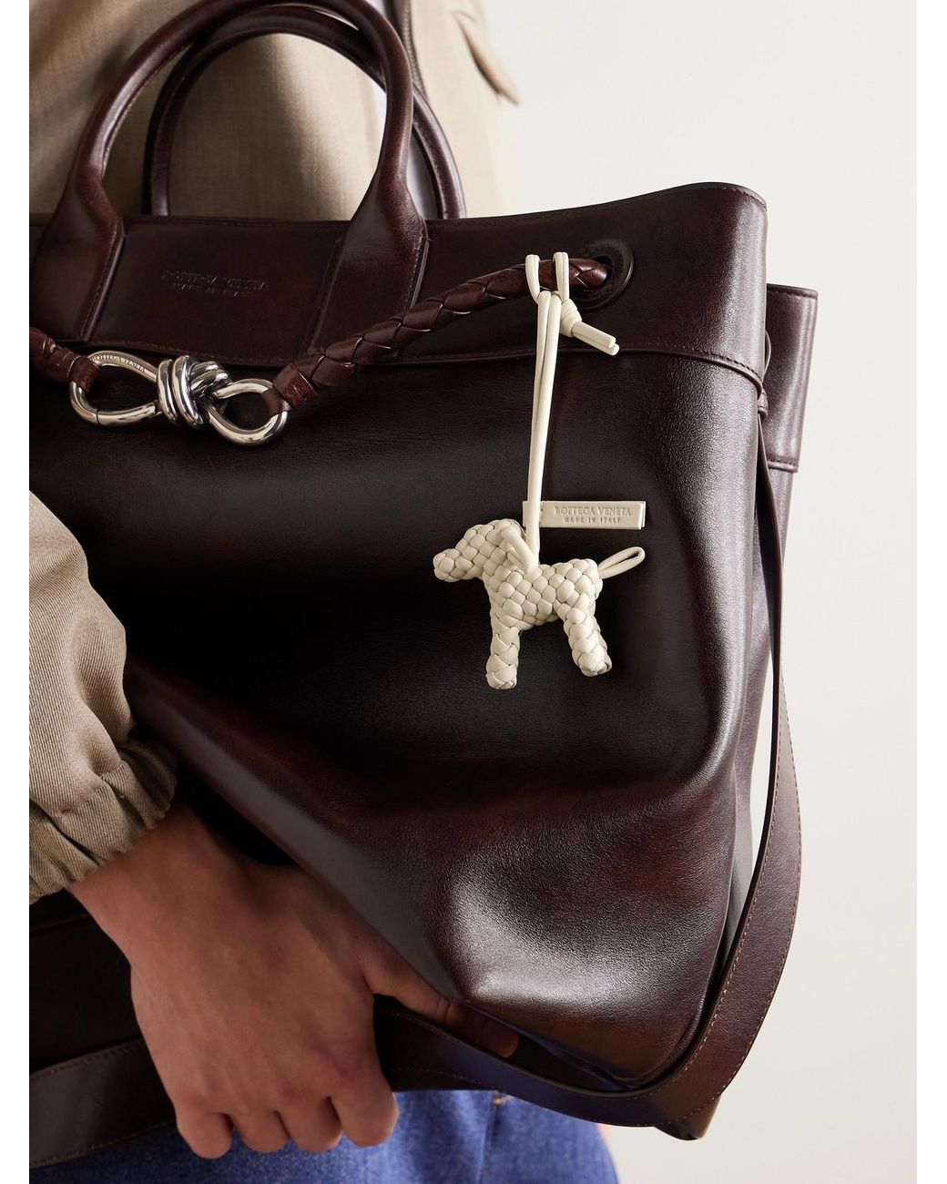 Bottega Veneta Natural Logo-Debossed Intrecciato Leather Bag Charm for men