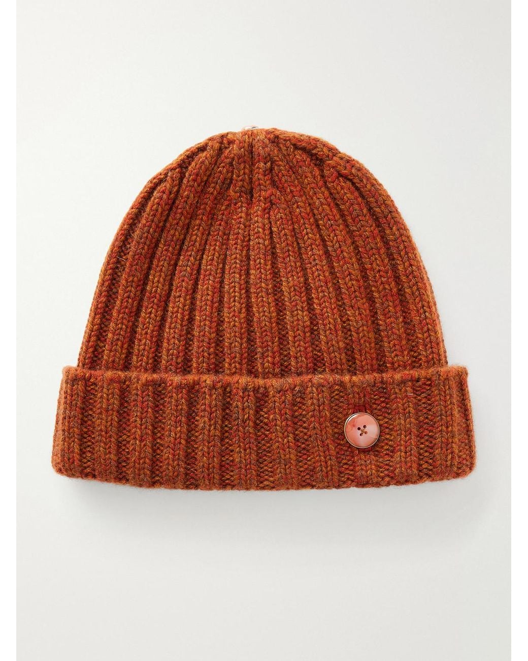God's True Cashmere Brown Carnelian-Embellished Ribbed Cashmere Beanie for men