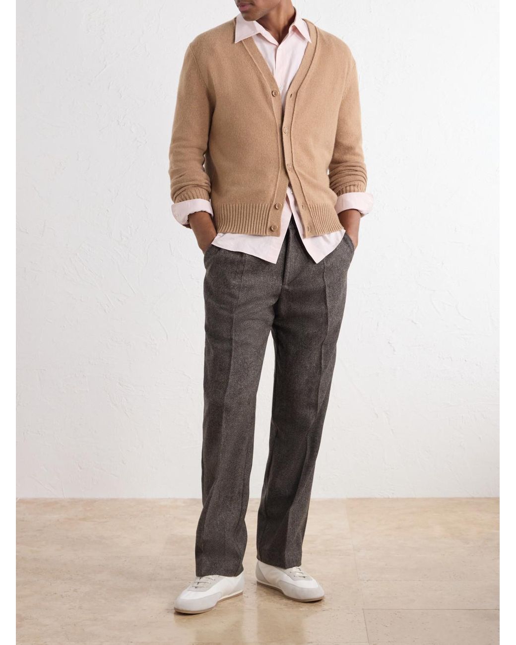 AMI Natural Logo-Embroidered Cashmere And Wool-Blend Cardigan for men