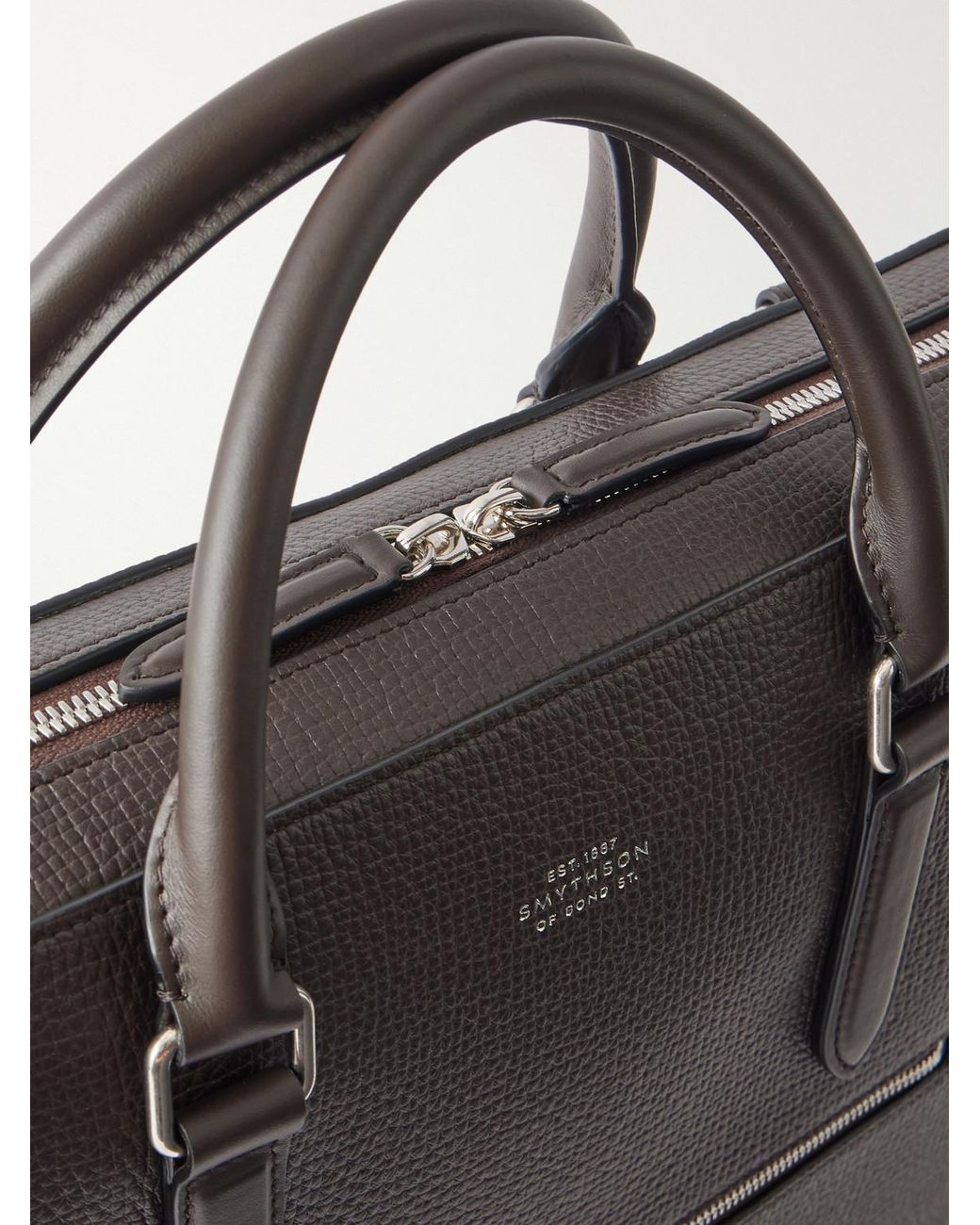 Smythson Brown Full-Grain Leather Briefcase for men