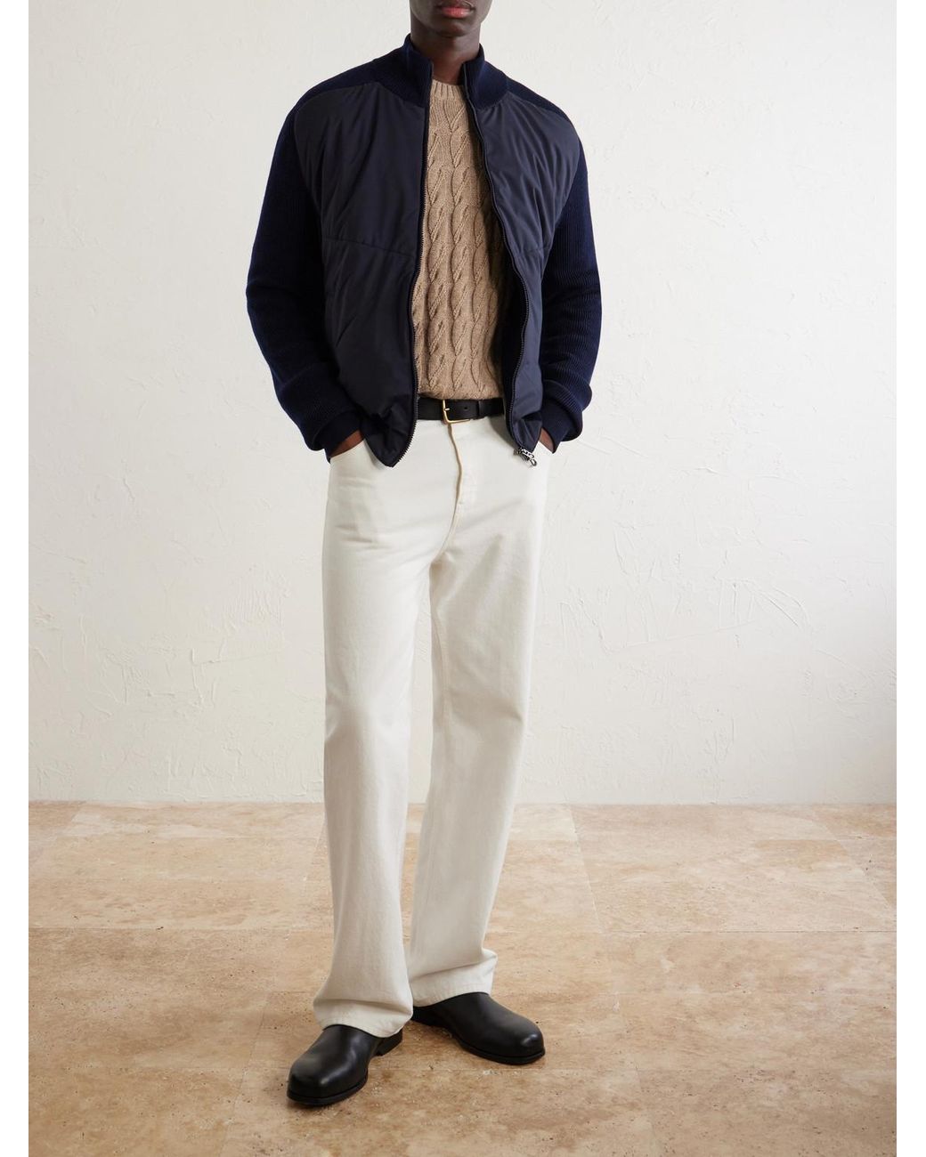 Sease Blue Virgin Wool And Shell Bomber Jacket for men