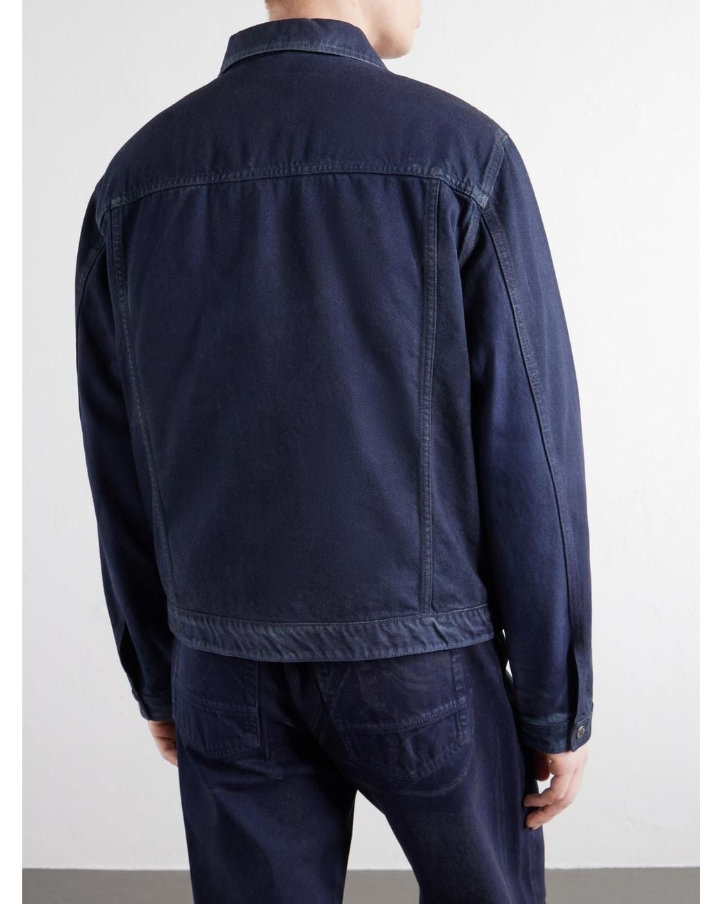 Stone Island Blue Denim Research Collection Garment-Dyed Reflective Padded Denim Jacket for men