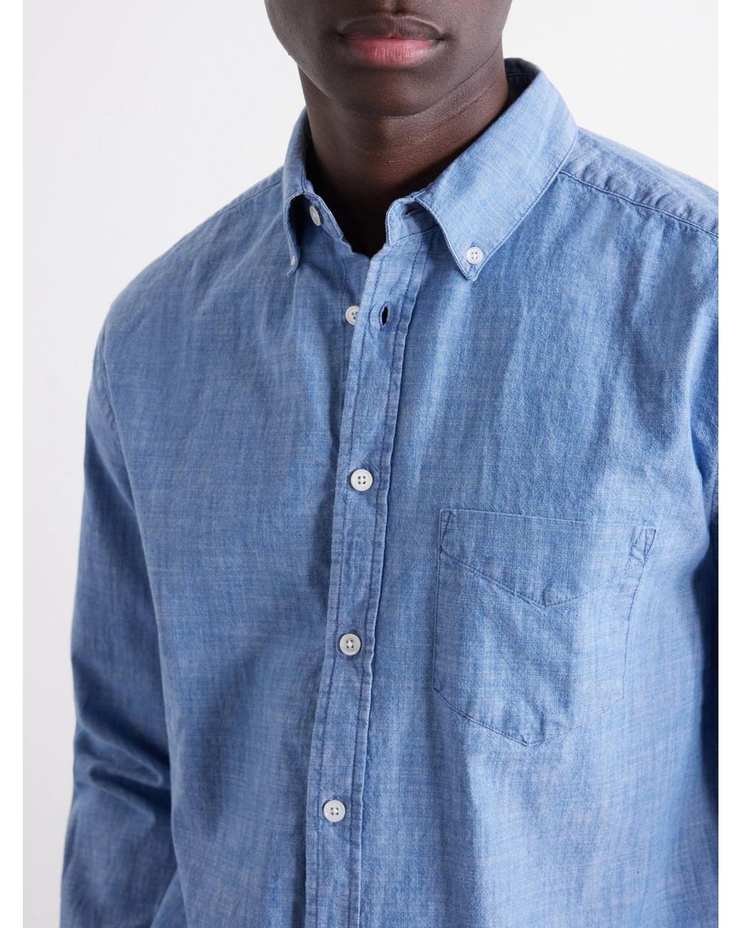 Portuguese Flannel Blue Cotton-Chambray Shirt for men