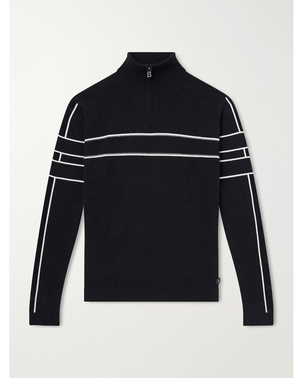 Bogner Black Kuno Striped Jacquard-Knit Wool Half-Zip Ski Midlayer for men