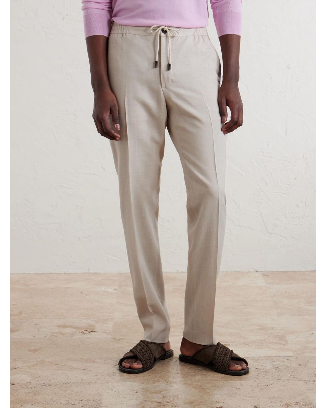 Slowear Natural Straight-Leg Pleated Virgin Wool, Silk And Linen-Blend Trousers for men