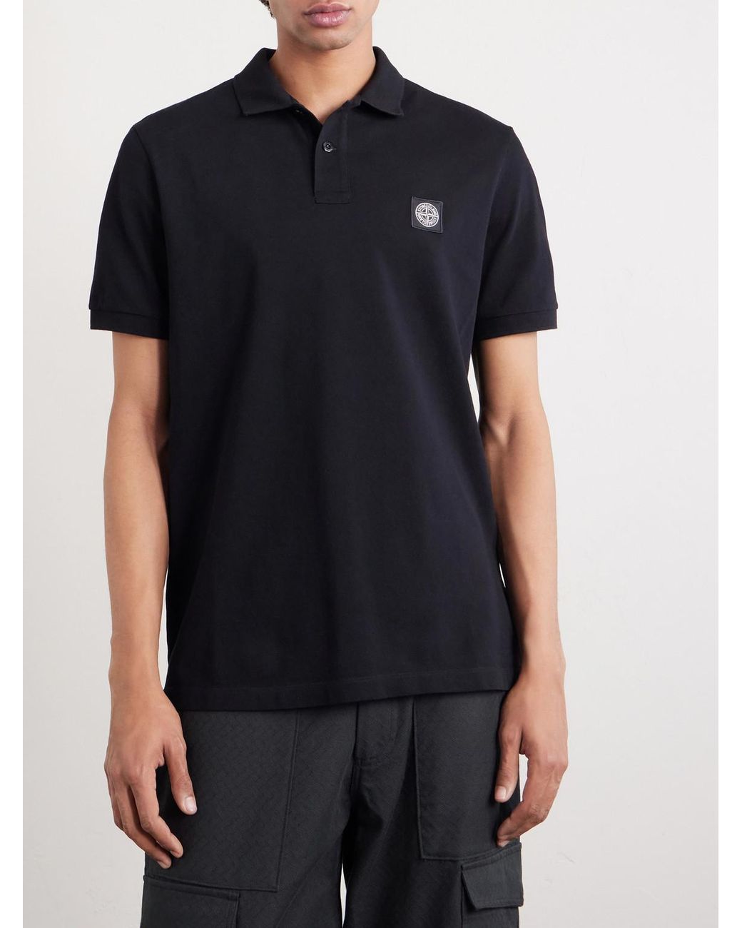 Stone Island Black Stretch Cotton-Blend Piqué Polo Shirt for men