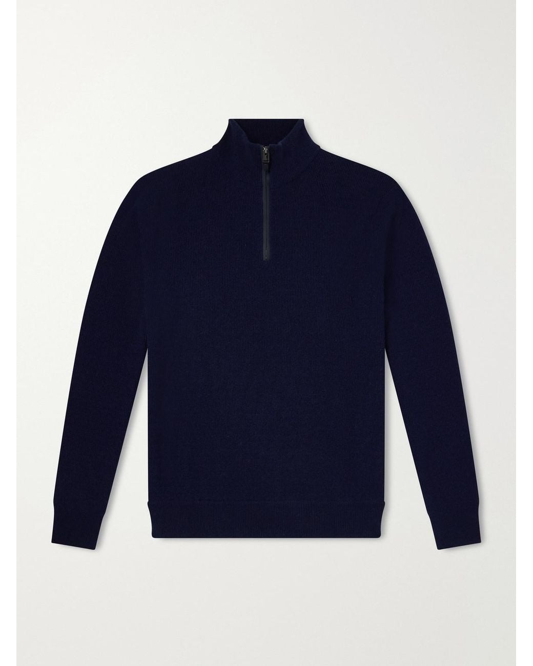 Canali Blue Ribbed Wool And Cashmere-Blend Half-Zip Sweater for men