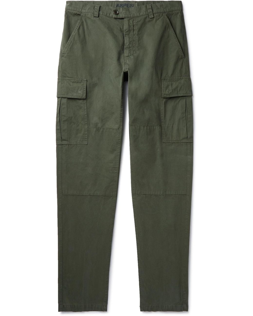 Aspesi Tapered Garment-dyed Cotton-gabardine Cargo Trousers in Green ...
